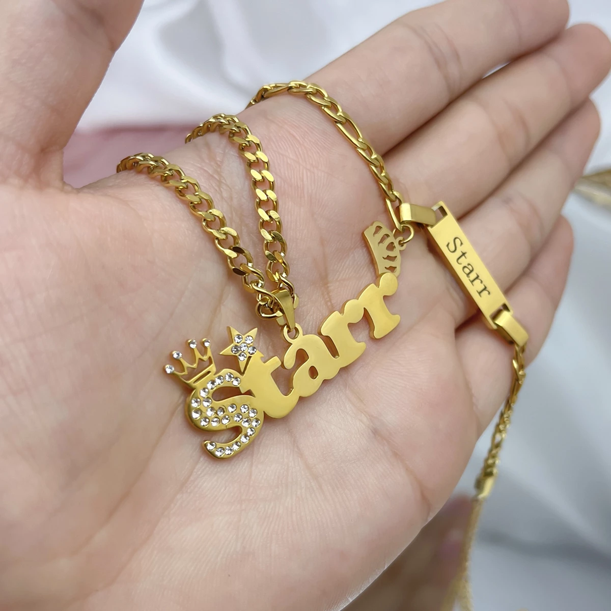 Crown and Star Name Jewelry Set Personalized Name Necklace and Bar Bracelets Baby Gift-silviax
