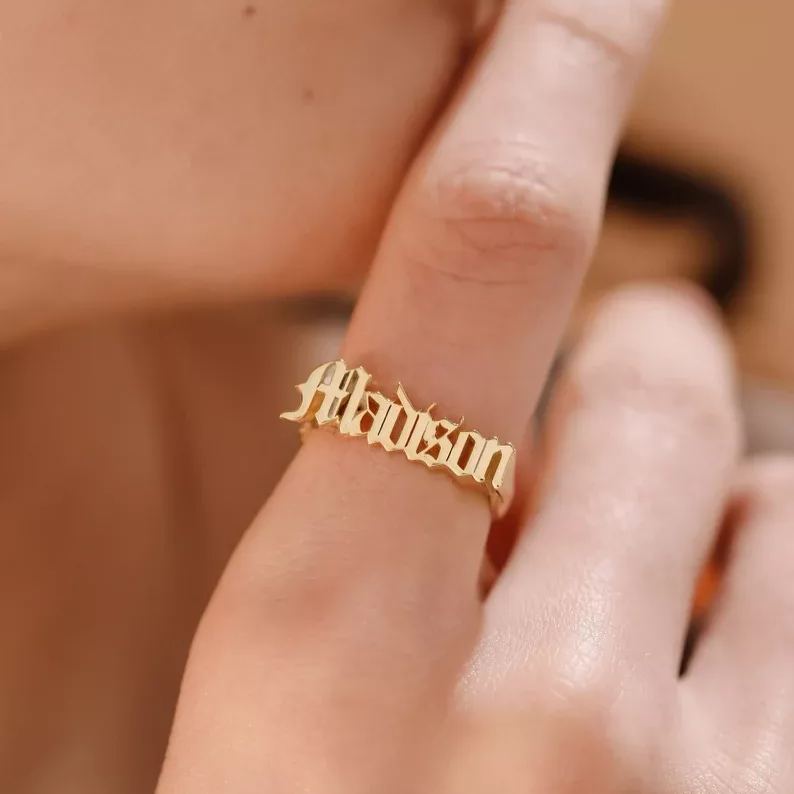 Gold Plated Personalized Custom Old English Name Ring
