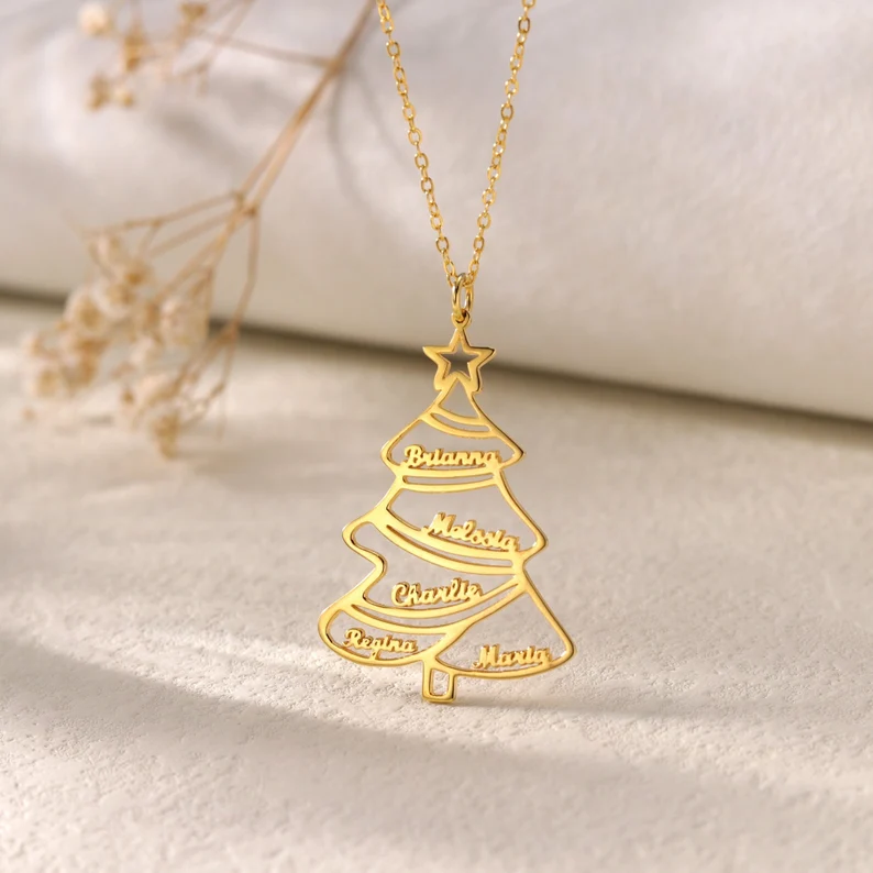 5 Names Christmas Tree Gold Plated Personalized Custom Nameplate Pendant Name Necklace Chirstmas Gift-silviax