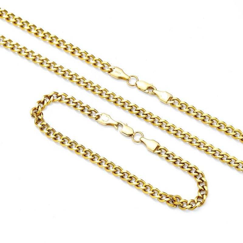 3-7mm Cuban Link Chain Gold Plated Necklace and Bracelet Set-silviax