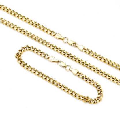 3-7mm Cuban Link Chain Gold Plated Necklace and Bracelet Set-silviax
