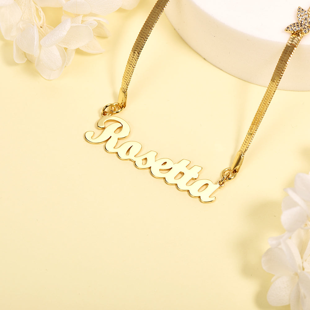 Herringbone Chain with Butterfly Personalized Name Necklace-silviax