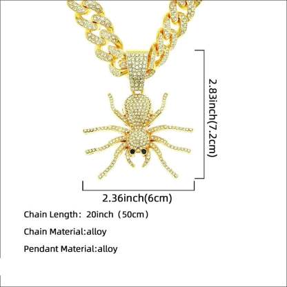 Hip Hop Iced Out Cuban Chain Spider Pendant Necklace Gold Plated Necklaces Jewelry Gift for Men-silviax