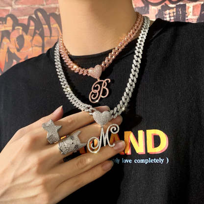 Initial Pendant Necklaces Zirconia Cuban Link Chain Necklace Custom-silviax