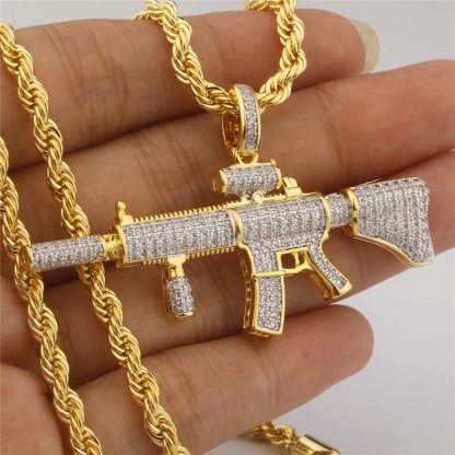 Gun Pendant Necklace Gold Plated Hip Hop Style Jewelry for Rapper-silviax