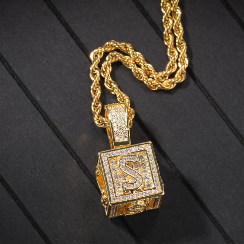 Hip Hop Box Letter Personalized Custom Cubic Zircon Initial Name Necklace-silviax