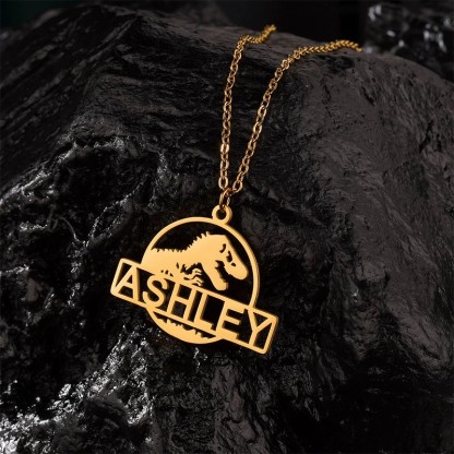 Personalized Dinosaur Name Necklace Circle Pendant for Men Boys-silviax