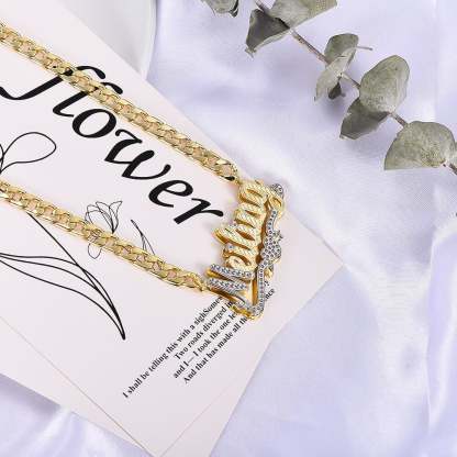 Double Plate Two Tone Heart Nameplate Pendant With Cuban Chain Personalized Custom Gold Plated Name Necklace-silviax
