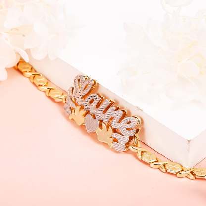 Double Layer Two Tone with Two Birds Gold Plated XOXO Chain Personalized Custom Name Bracelet-silviax