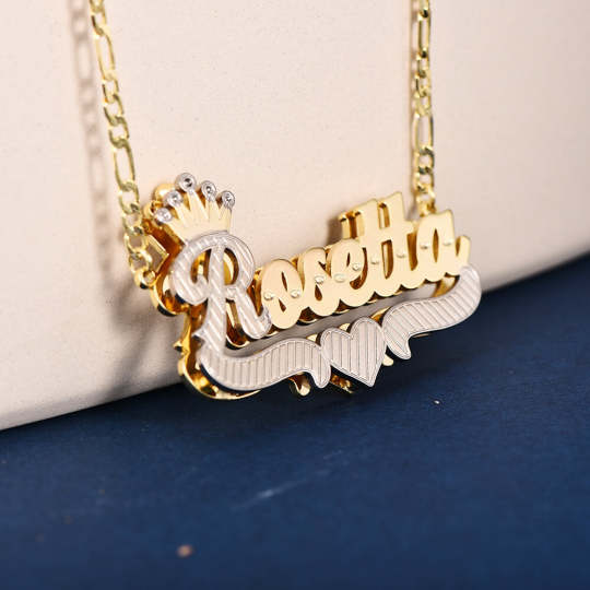 Personalized Crown Name Necklace with Heart Custom Necklace with Nameplate