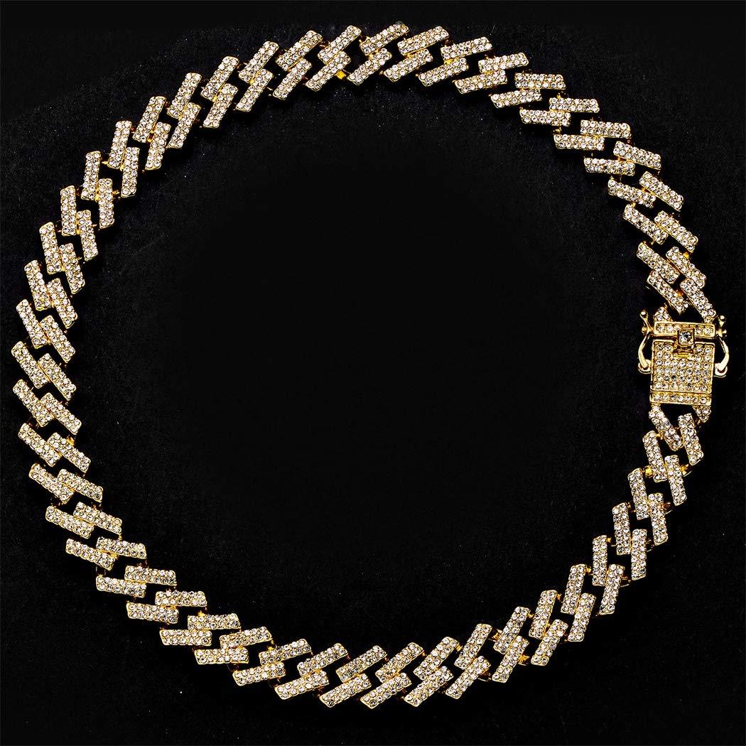 13mm Cuban Link Chain Iced Out Bling Hip Hop Prong Necklace Gold Plated Rhinestone Clasp Jewelry