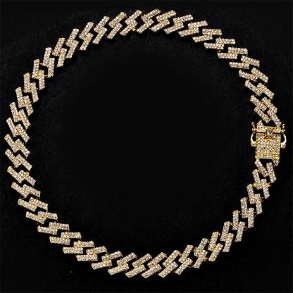 13mm Cuban Link Chain Iced Out Bling Hip Hop Prong Necklace Gold Plated Rhinestone Clasp Jewelry