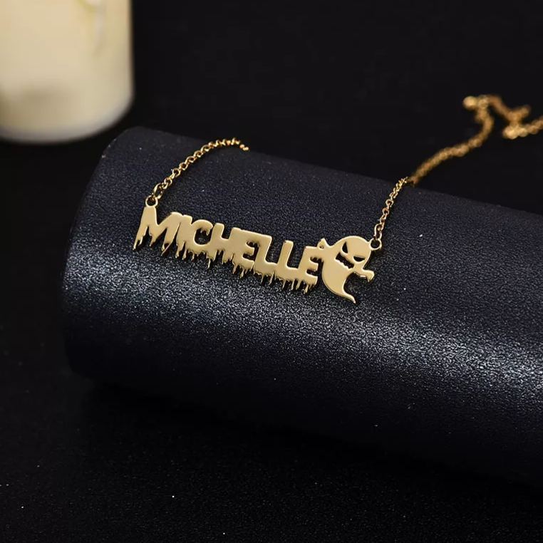 Halloween Scary Ghost Personalized Custom Gold Plated Name Necklace-silviax