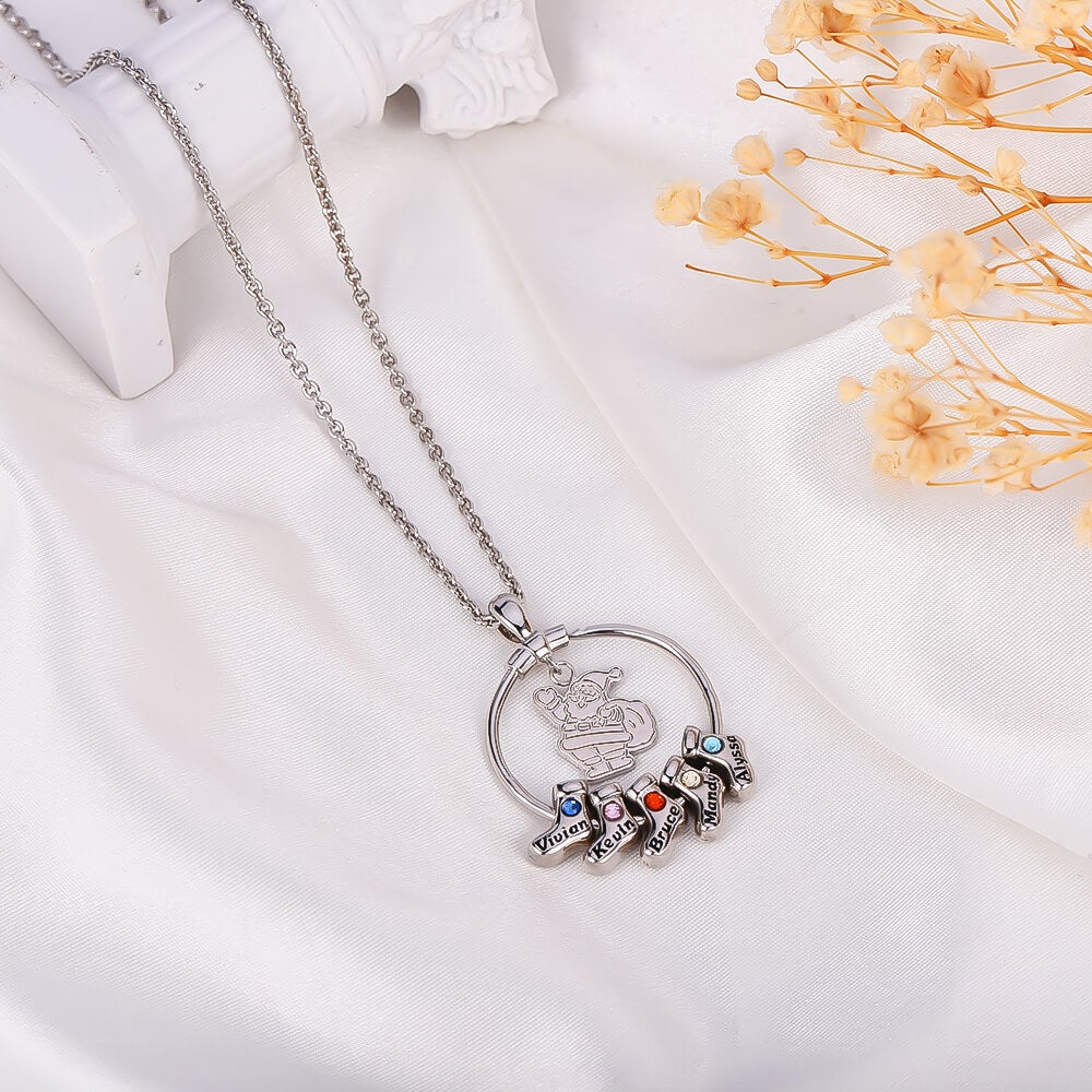 Santa Claus 1 To 5 Socks Engraved Name With Birthstone Personalized Custom Family Necklace Christmas Gift-silviax