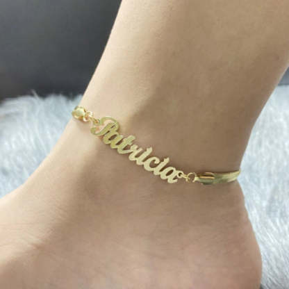 Gol Plated Personalized Custom Herringbone Name Anklets-silviax