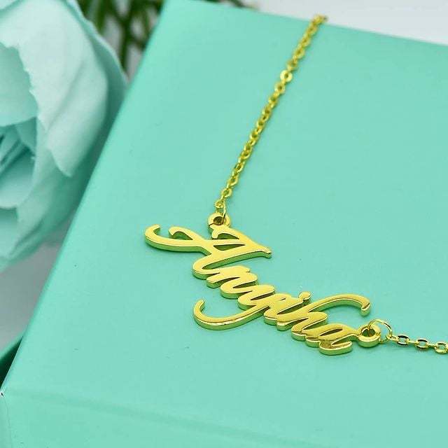 Nameplate Pendant Engrave Gold Plated Name Necklace Personalized Custom Jewelry Gift for Women Kid-silviax