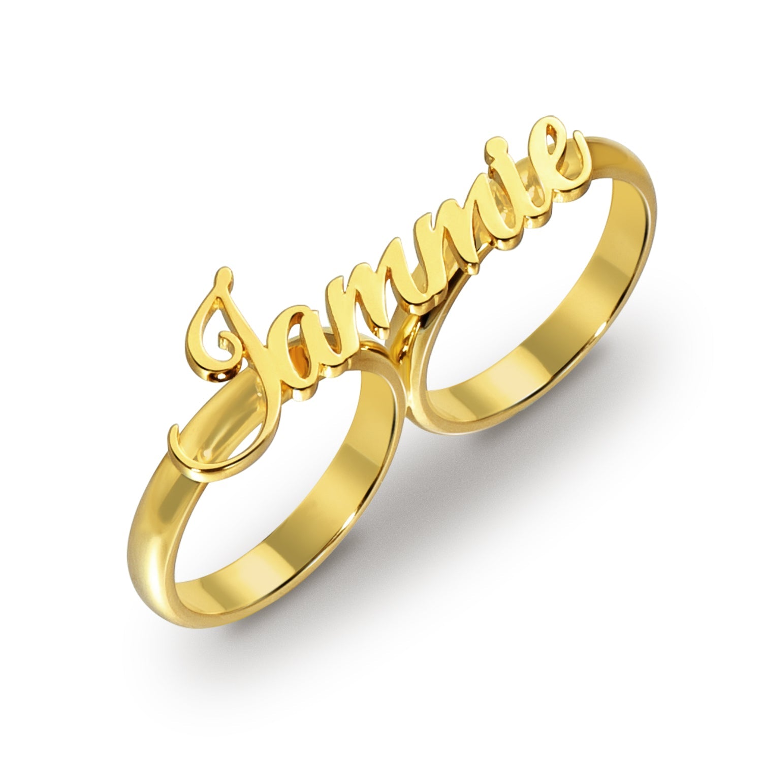 Gold Plated Two Finger personalized Name Ring For Gift