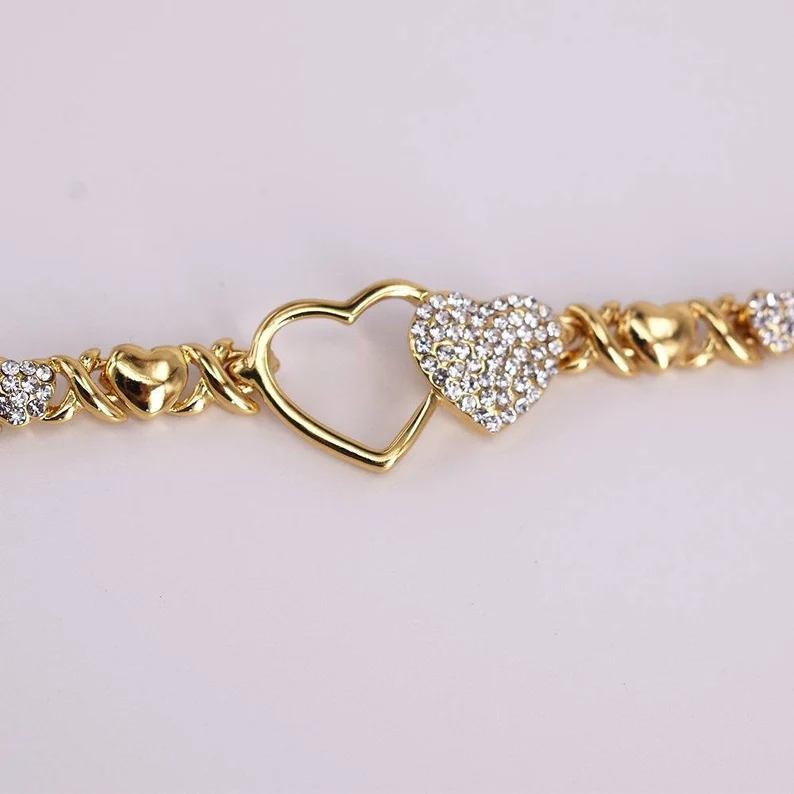 Hug & Kisses Personalized Custom Gold Plated XOXO Chain Heart Layered Bracelet-silviax