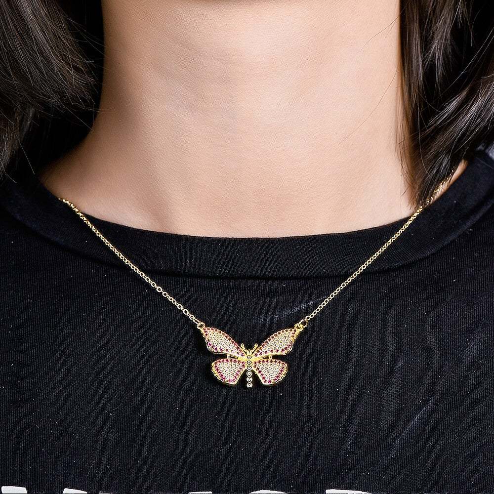 Double Layer Two Tone Crown heart Name Necklace Initial Necklace and Butterfly Pendant Necklace Personalized Custom Set-silviax