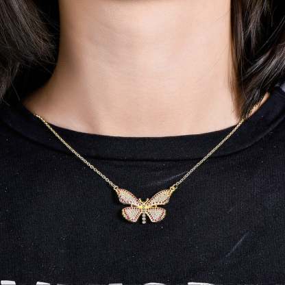 Double Layer Two Tone Crown heart Name Necklace Initial Necklace and Butterfly Pendant Necklace Personalized Custom Set-silviax