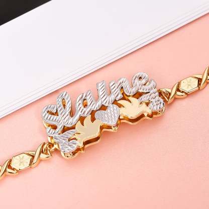 Double Layer Two Tone with Two Birds Gold Plated XOXO Chain Personalized Custom Name Bracelet-silviax