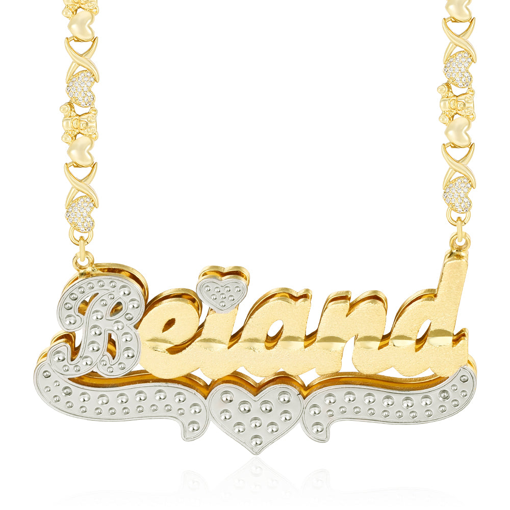 Teddy Heart XOXO Chain Double Layer Two Tone with Heart Personalized Custom Gold Plated Name Necklace-silviax