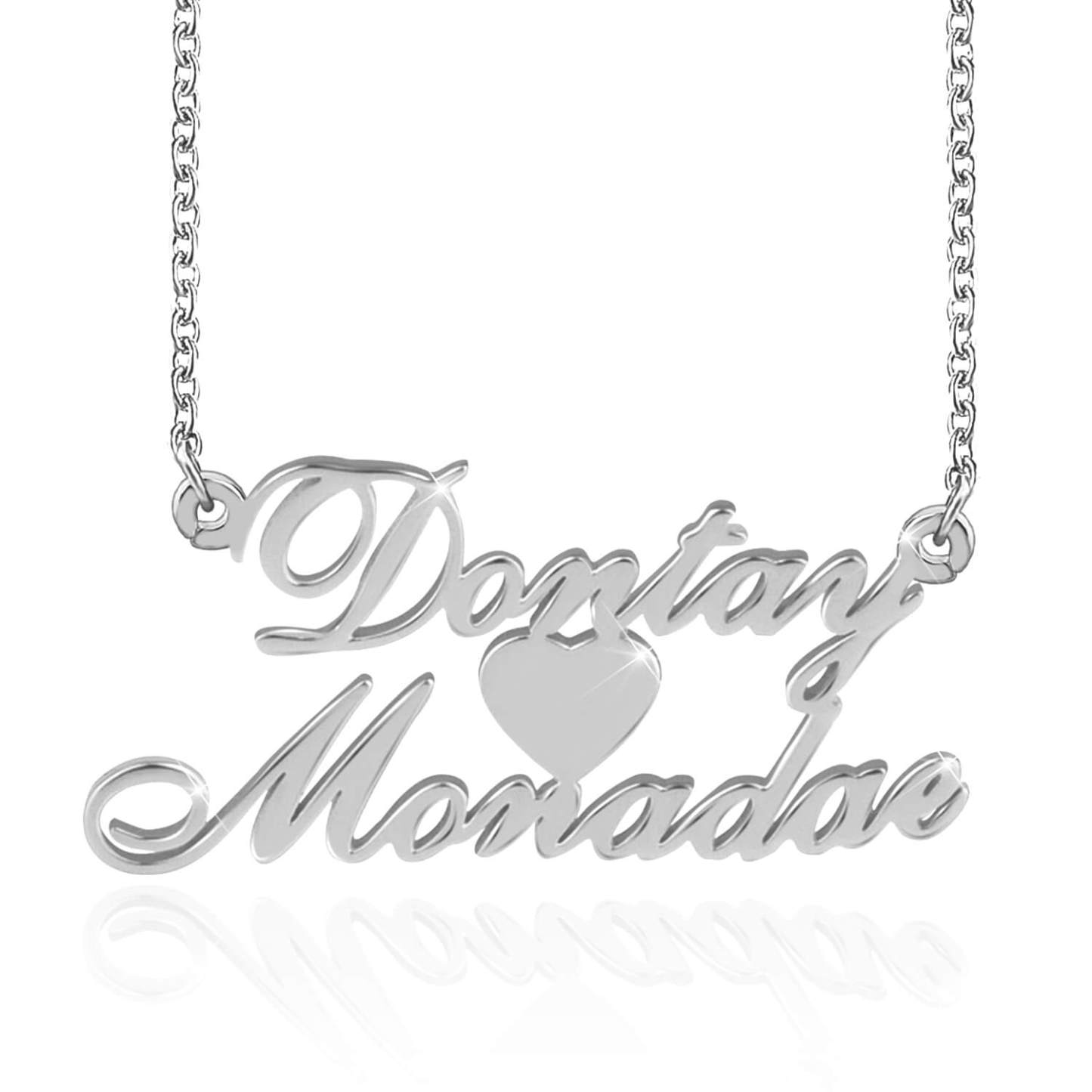 Heart Necklace In Middle With Two Names Gold Plated-silviax