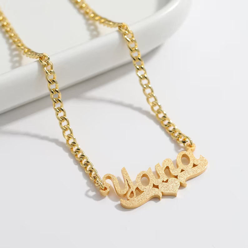 Bling Bling Personalized Custom Nameplate Pendant Gold Plated Name Necklace with Heart