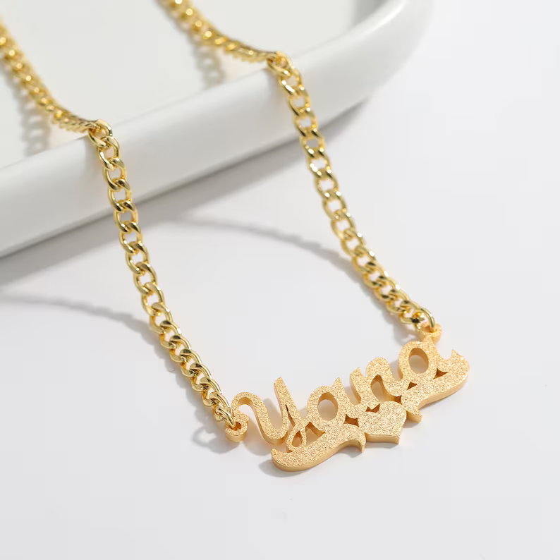 Bling Bling Personalized Custom Nameplate Pendant Gold Plated Name Necklace with Heart-silviax