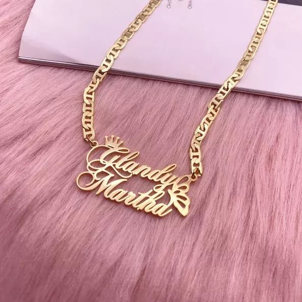 Mariner Chain Butterfly and Crown Two Name Pendant Personalized Custom Gold Plated Name Necklace Women Gifts-silviax