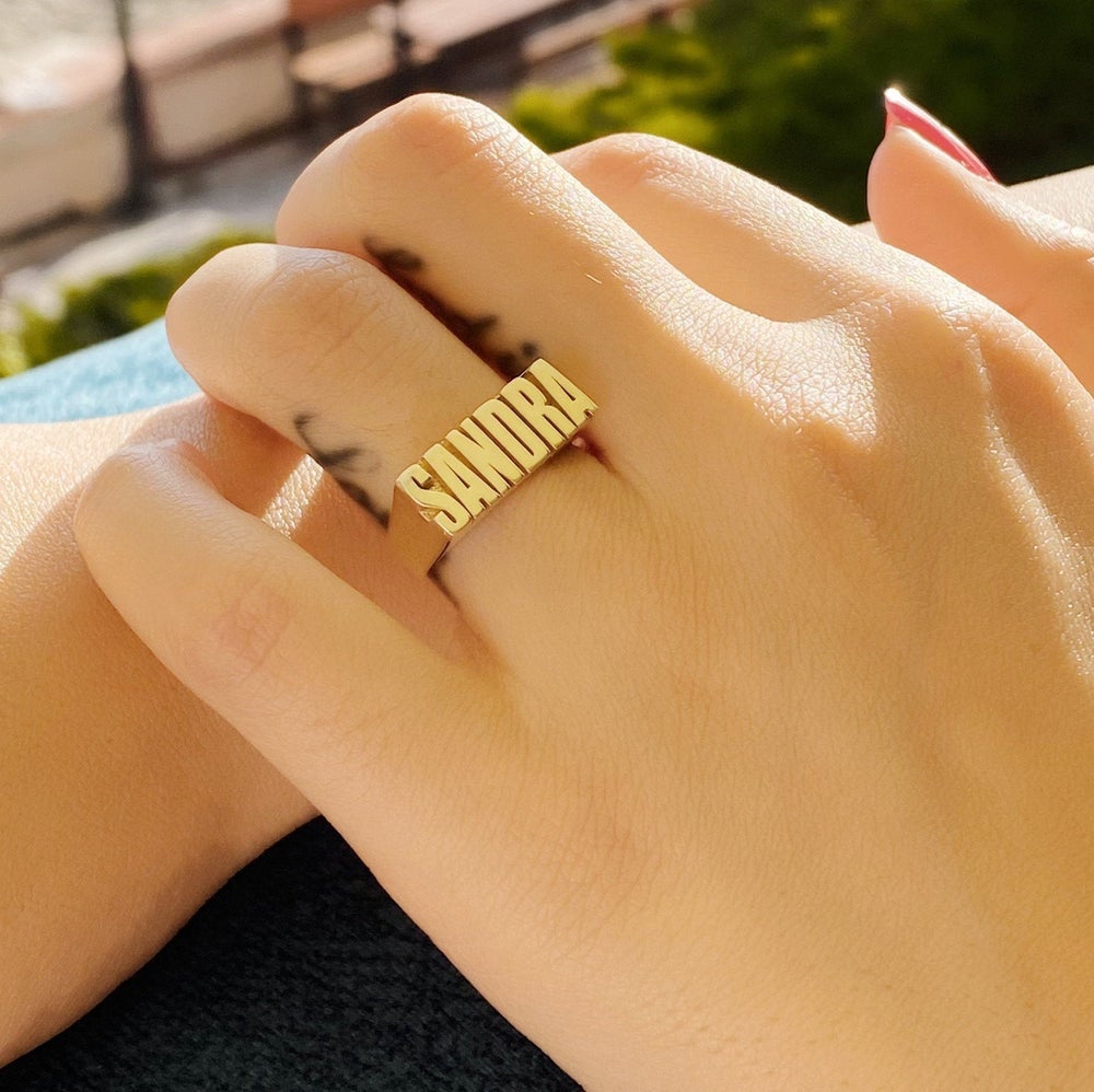 Gold Plated Custom Capital Letters Name Ring-silviax