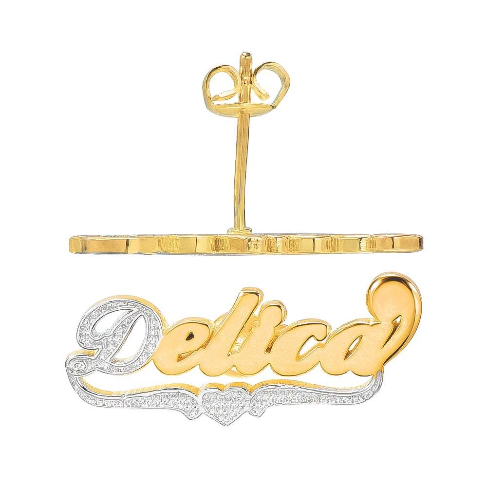 Two Tone Heart Gold Plated Personalized Custom Name Earrings-silviax