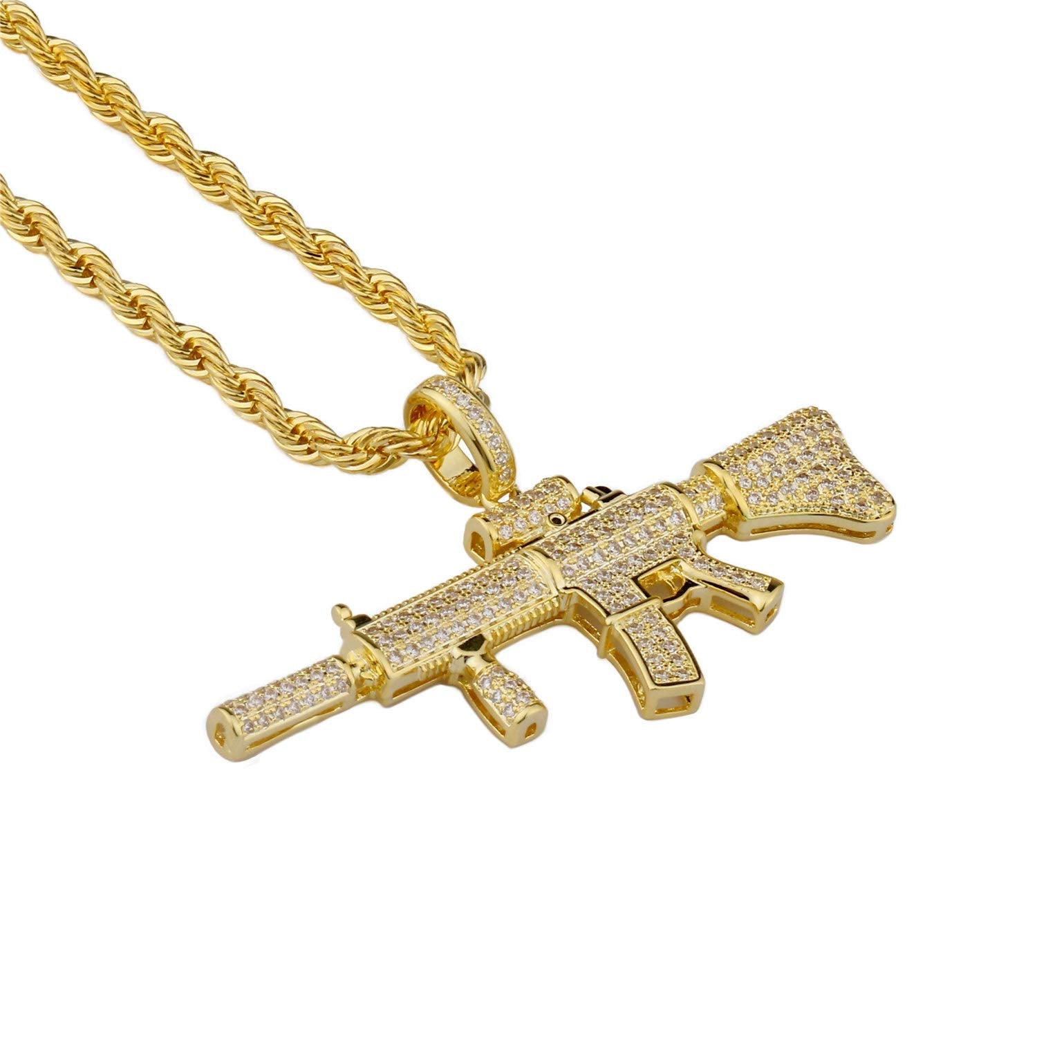 Gun Pendant Necklace Gold Plated Hip Hop Style Jewelry for Rapper-silviax