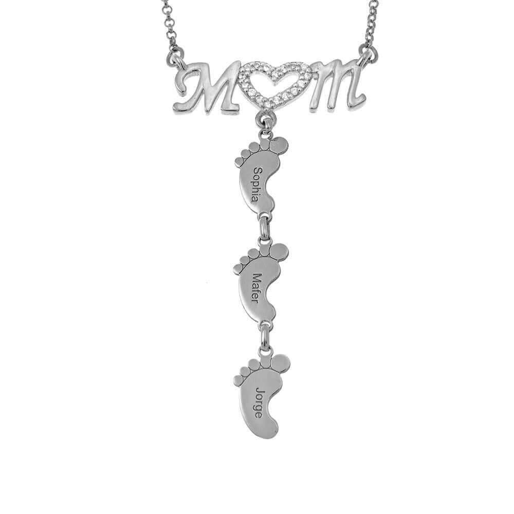 Mom and Baby Feet Personalized Custom 1 to 5 Name Necklace Gold Plated Jewelry Mother's Day Gift for Mom Women-silviax