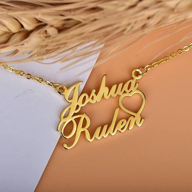 925 Sterling Silver Two Names Hollow Heart Nameplate Pendant Personalized Custom Name Necklace-silviax