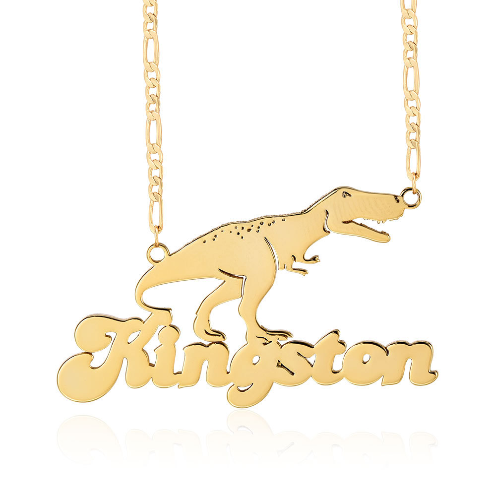 Dinosaur Nameplate Pendant Personalized Custom Gold Plated Name Necklace-silviax