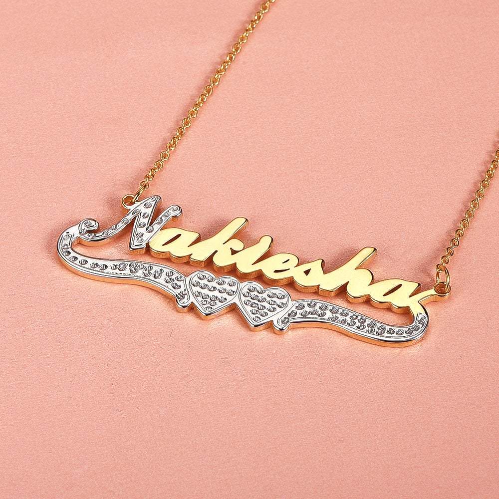 Two Tone Personalized Custom Two Heart Gold Plated Name Necklace-silviax