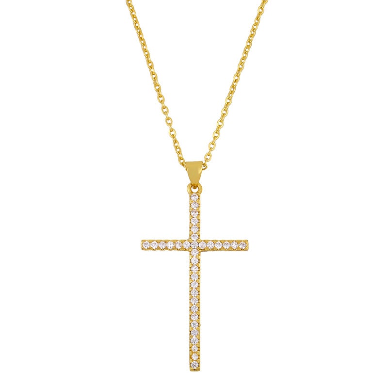 Zircon Cross Pendant Gold Plated Necklace-silviax