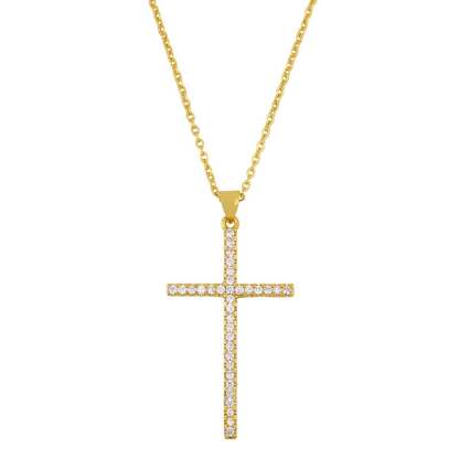 Zircon Cross Pendant Gold Plated Necklace-silviax