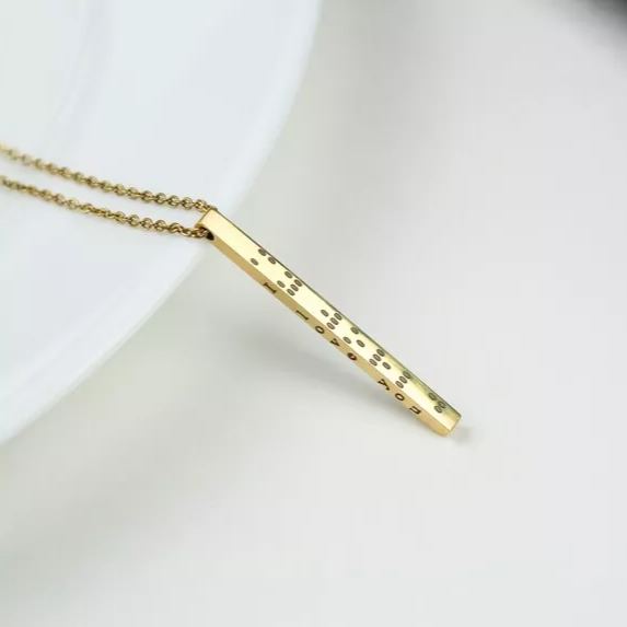 Personalized Custom Bar Braille Engraved Name Necklace Gold Plated-silviax