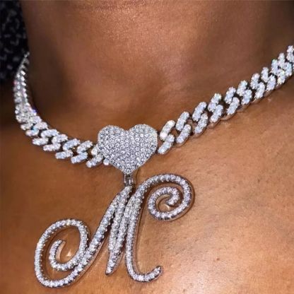 Initial Pendant Necklaces Zirconia Cuban Link Chain Necklace Custom-silviax