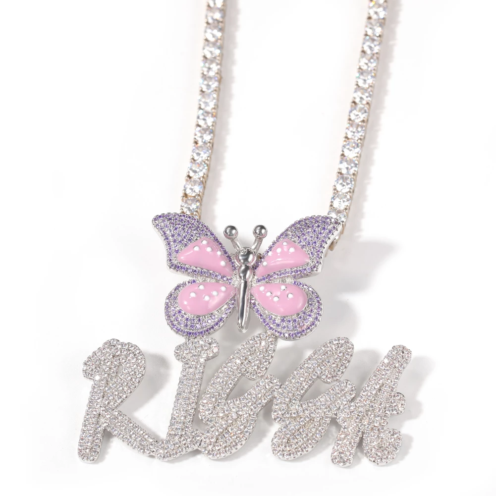 Custom Butterfly Nameplate Pendant 2-6 Letters Initial Name Necklace-silviax