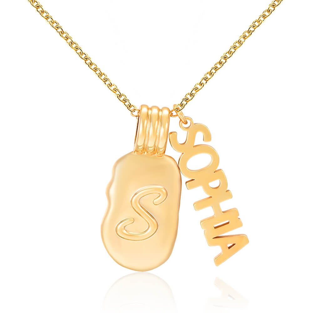 Vertical Name Initial Plate Personalized Custom Gold Plated Name Necklace-silviax
