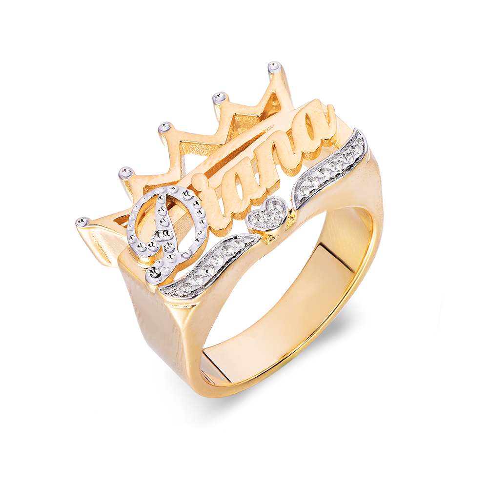 Crown Heart Two Tone Personalized Custom Gold Plated Name Ring