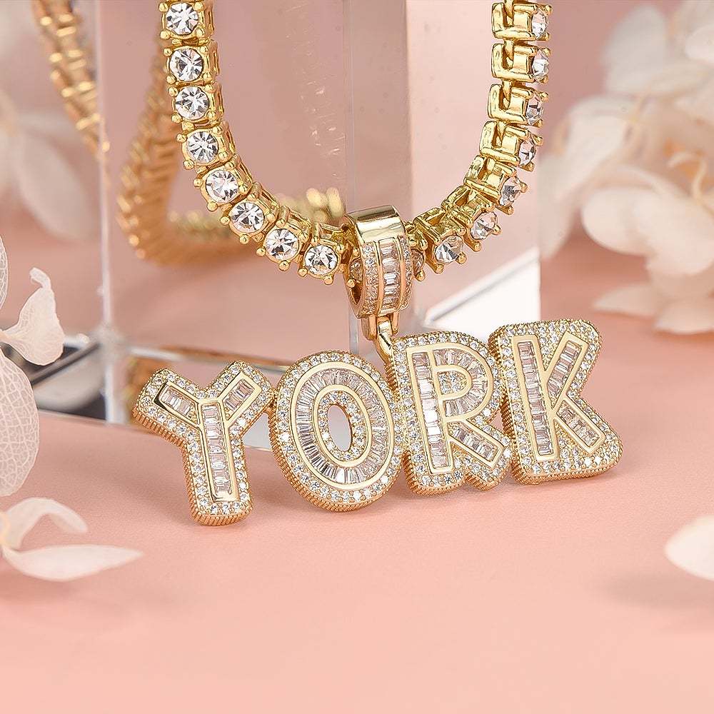 Tennis Chain 2 to 6 Baguette Letters Custom Name Initial Necklace Gold Plated-silviax