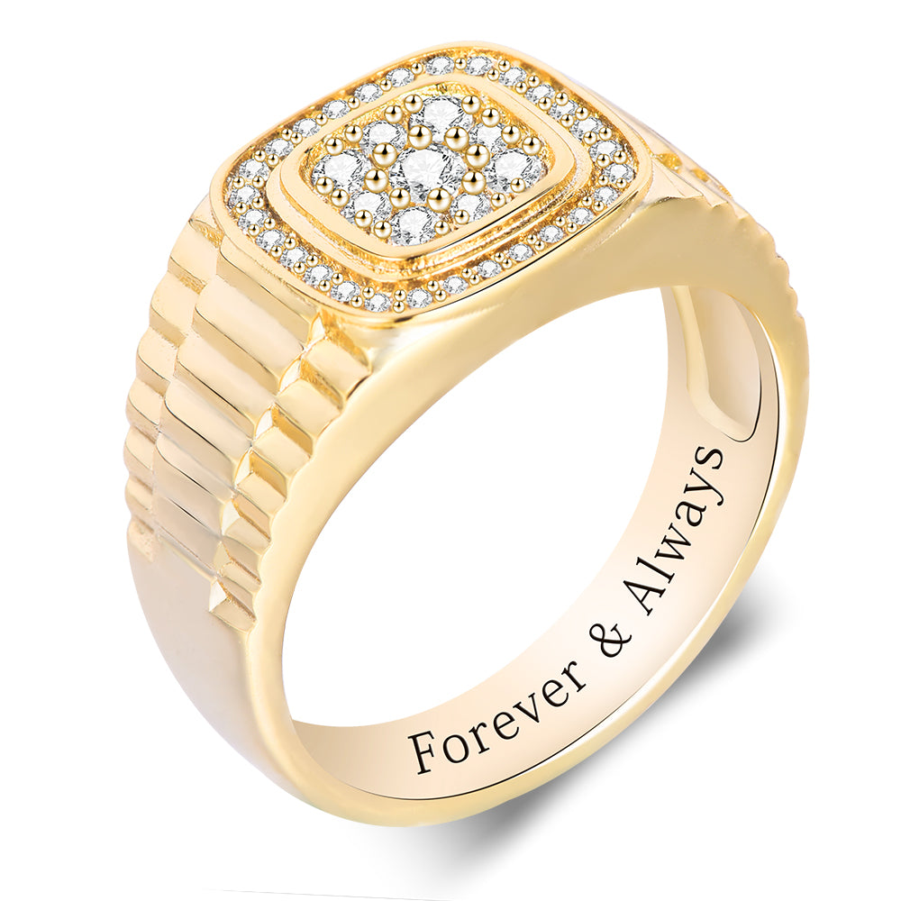 CZ Watch Band Style Personalized Engraved Square Cluster Ring-silviax