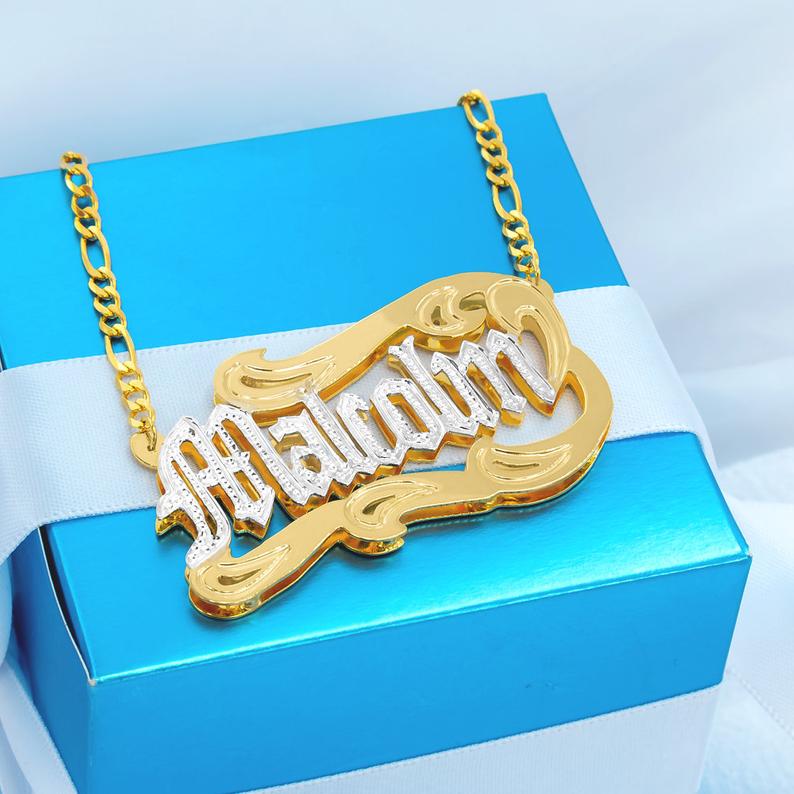 3D Name Two Tone Double Plate Gold Plated Personalized Name Necklace-silviax