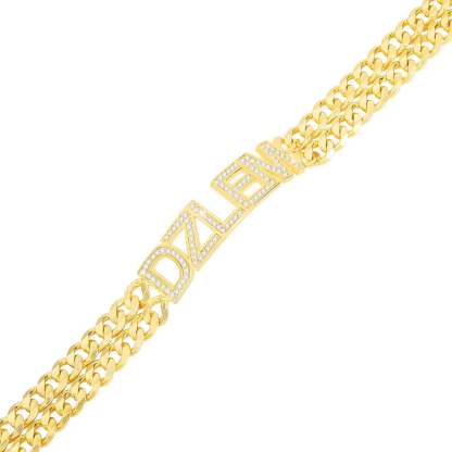 Double Chain with Rhinestones Personalized Custom Gold Plated Name Anklet-silviax