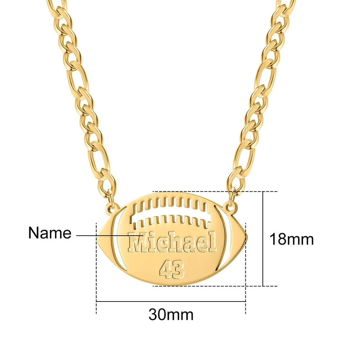 Gold Plated Sports American Football Pendant Personalized Name Necklace-silviax