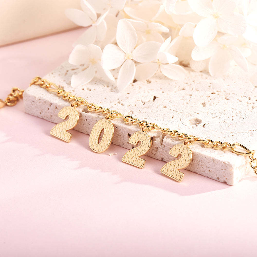 Gold Plated Number Pendant Year Personalized Custom Number Anklet-silviax